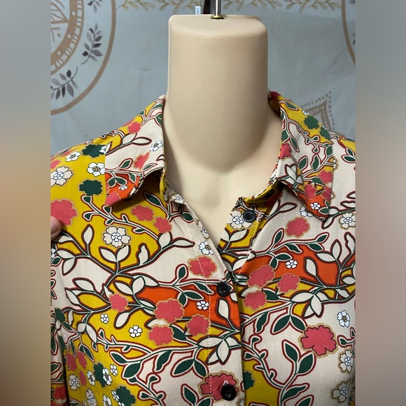 EUC Natural Life Twiggy Shirt Dress Tan Floral size XS 100% Rayon - Picture 6 of 7